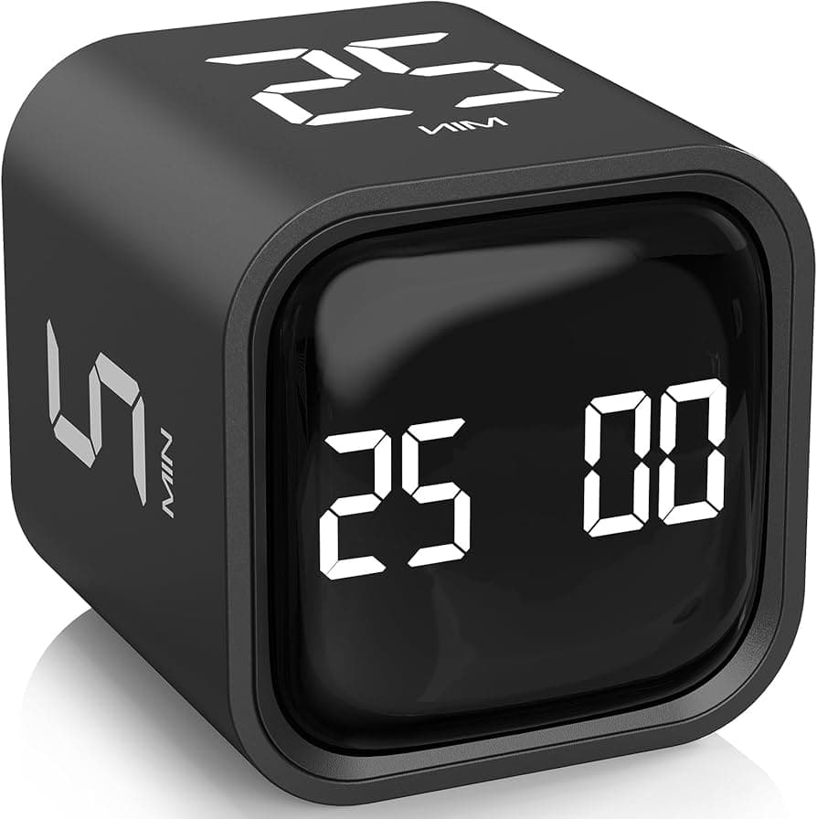 Rotating Pomodoro Timer 5, 25, 10 50 Minutes Preset, Desk Productivity Flip Timer, ADHD Tool Cube Countdown Stopwatch, Vibration/High/Low Volume/Custom Modes, for Work, Study, Back to School