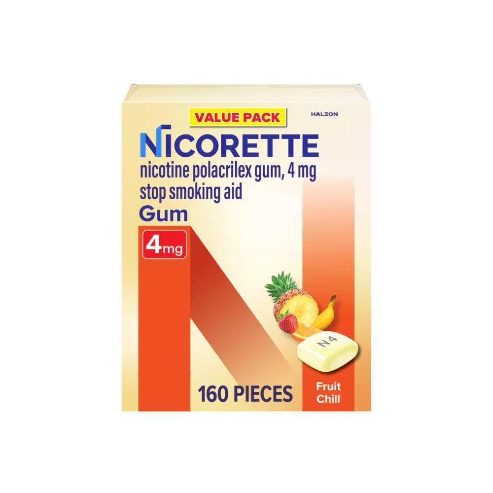 Nicorette 4 mg Nicotine Gum to Help Quit Smoking - Fruit Chill Flavored Stop Smoking Aid